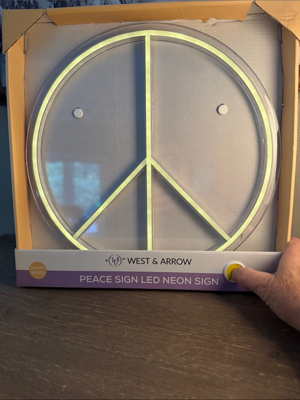 Warm White LED Peace Sign Wall Decor